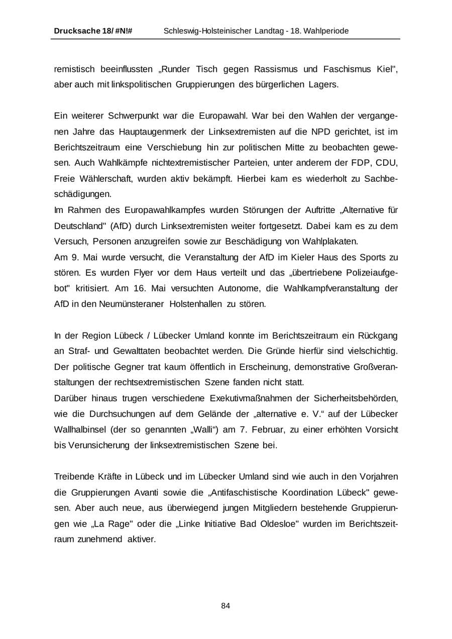 Seite 84 des Verfassungsschutzbericht 2014 Schleswig-Holstein