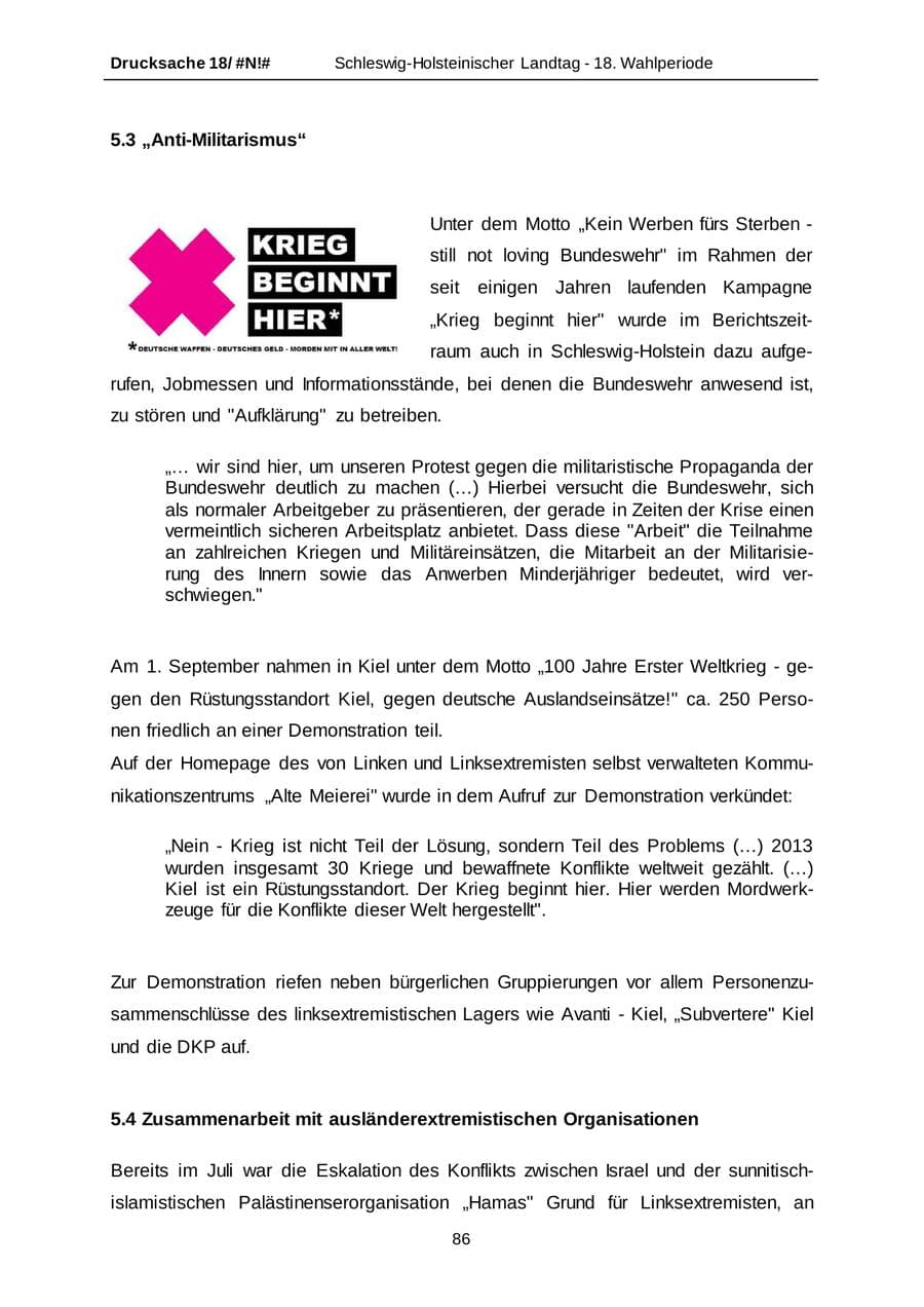 Seite 86 des Verfassungsschutzbericht 2014 Schleswig-Holstein