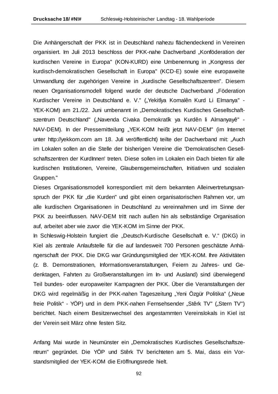 Seite 92 des Verfassungsschutzbericht 2014 Schleswig-Holstein