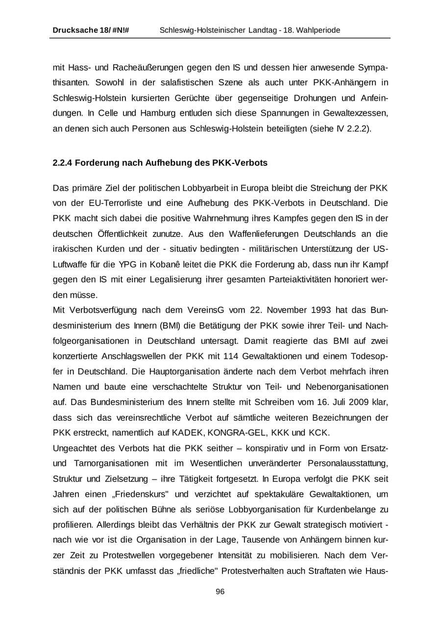 Seite 96 des Verfassungsschutzbericht 2014 Schleswig-Holstein