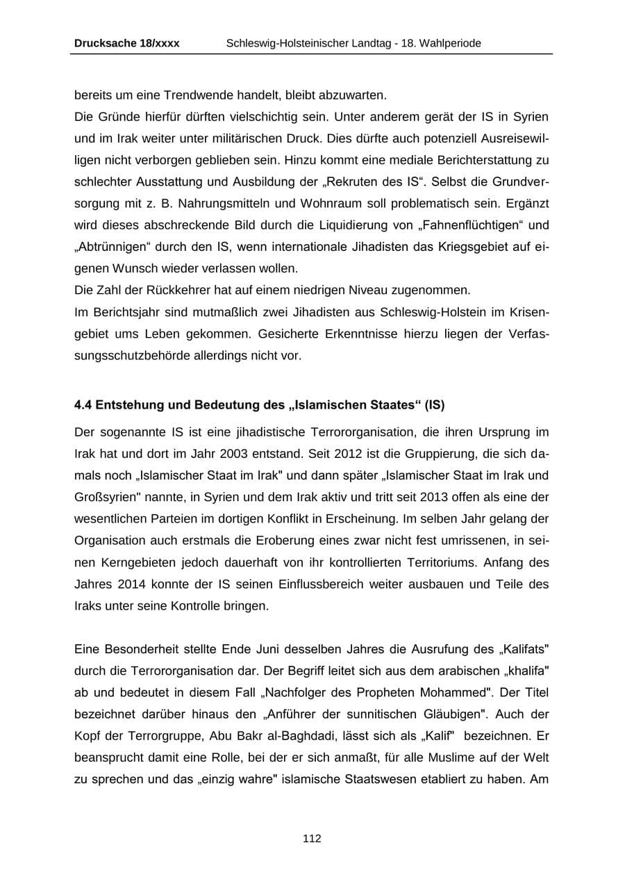 Seite 112 des Verfassungsschutzbericht 2015 Schleswig-Holstein
