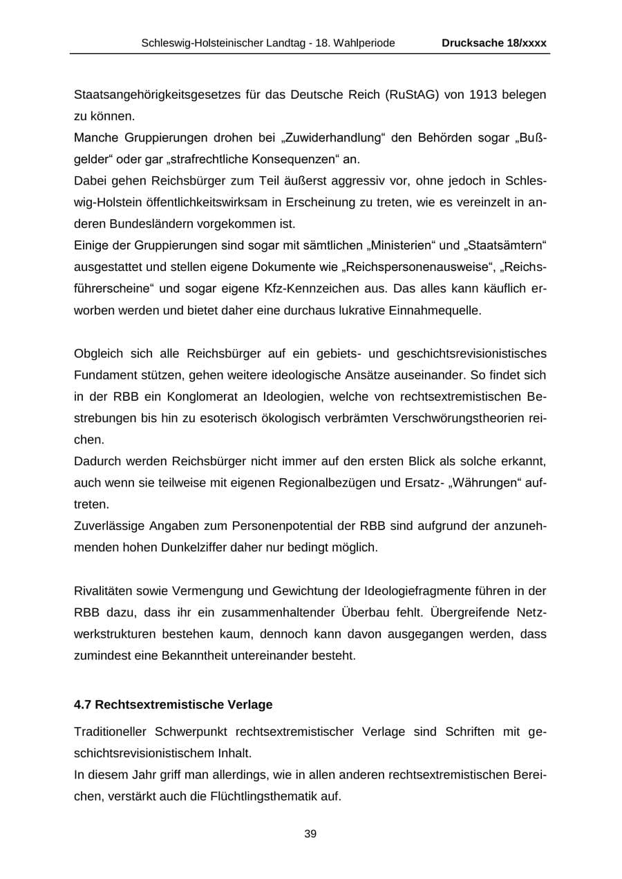 Seite 39 des Verfassungsschutzbericht 2015 Schleswig-Holstein