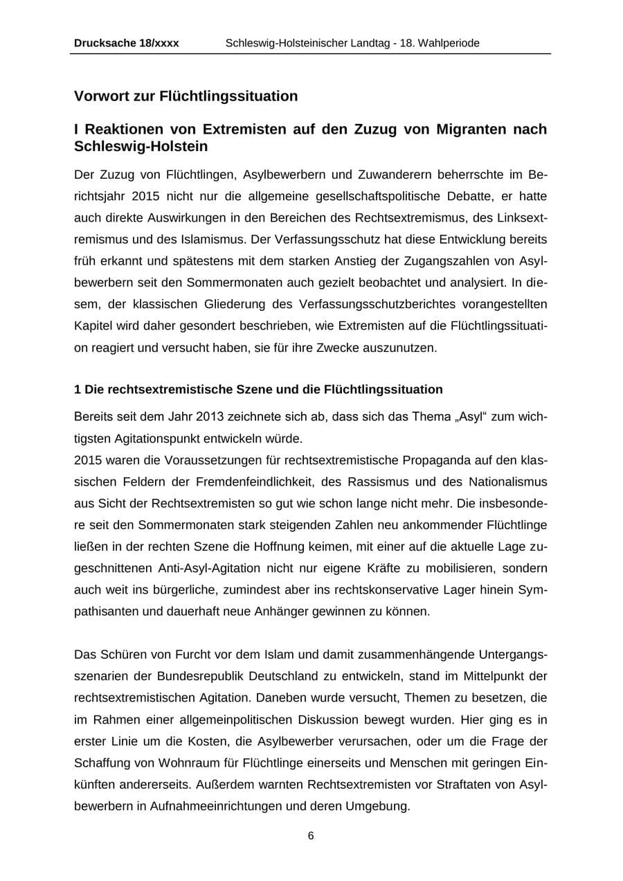 Seite 6 des Verfassungsschutzbericht 2015 Schleswig-Holstein