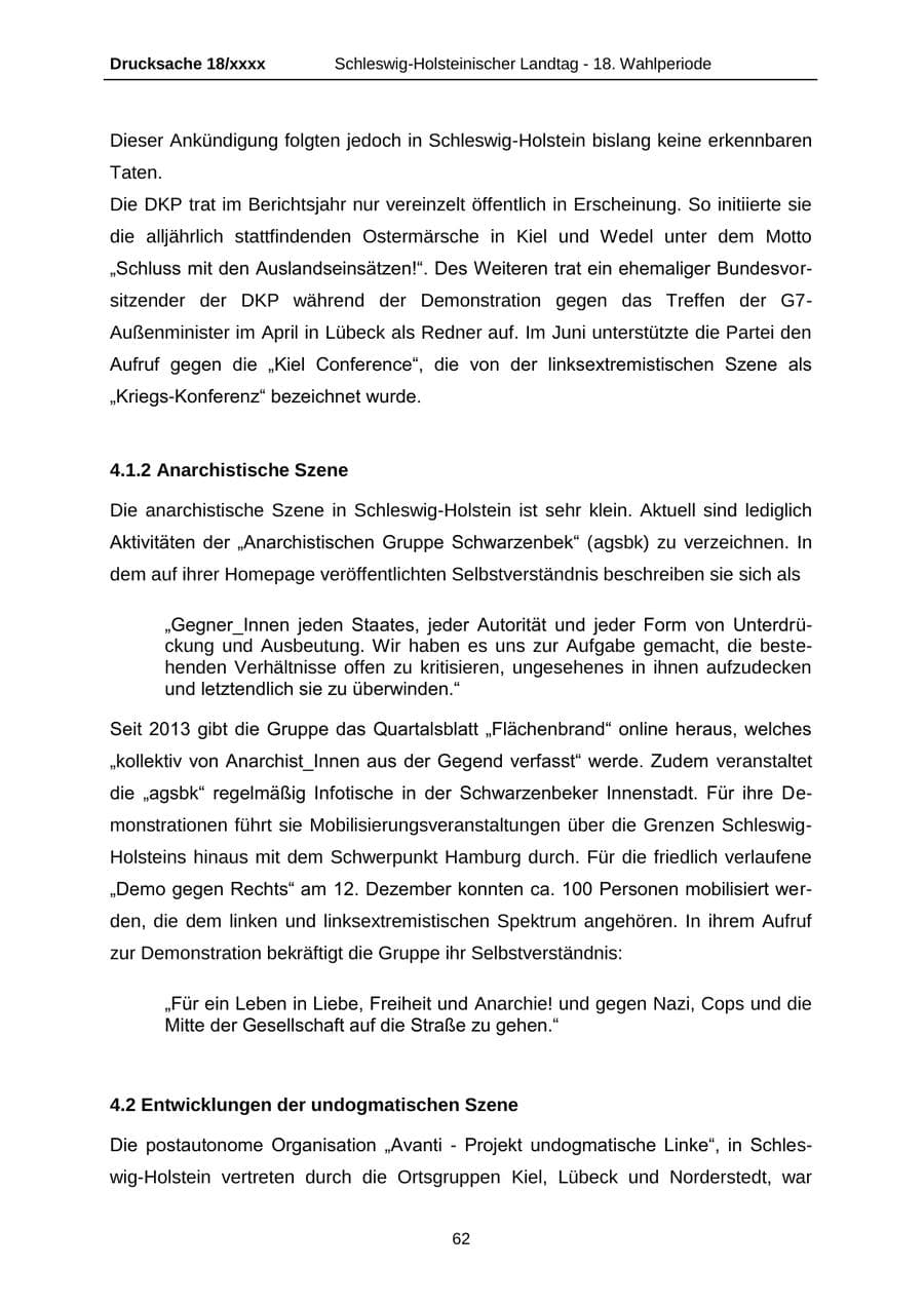 Seite 62 des Verfassungsschutzbericht 2015 Schleswig-Holstein