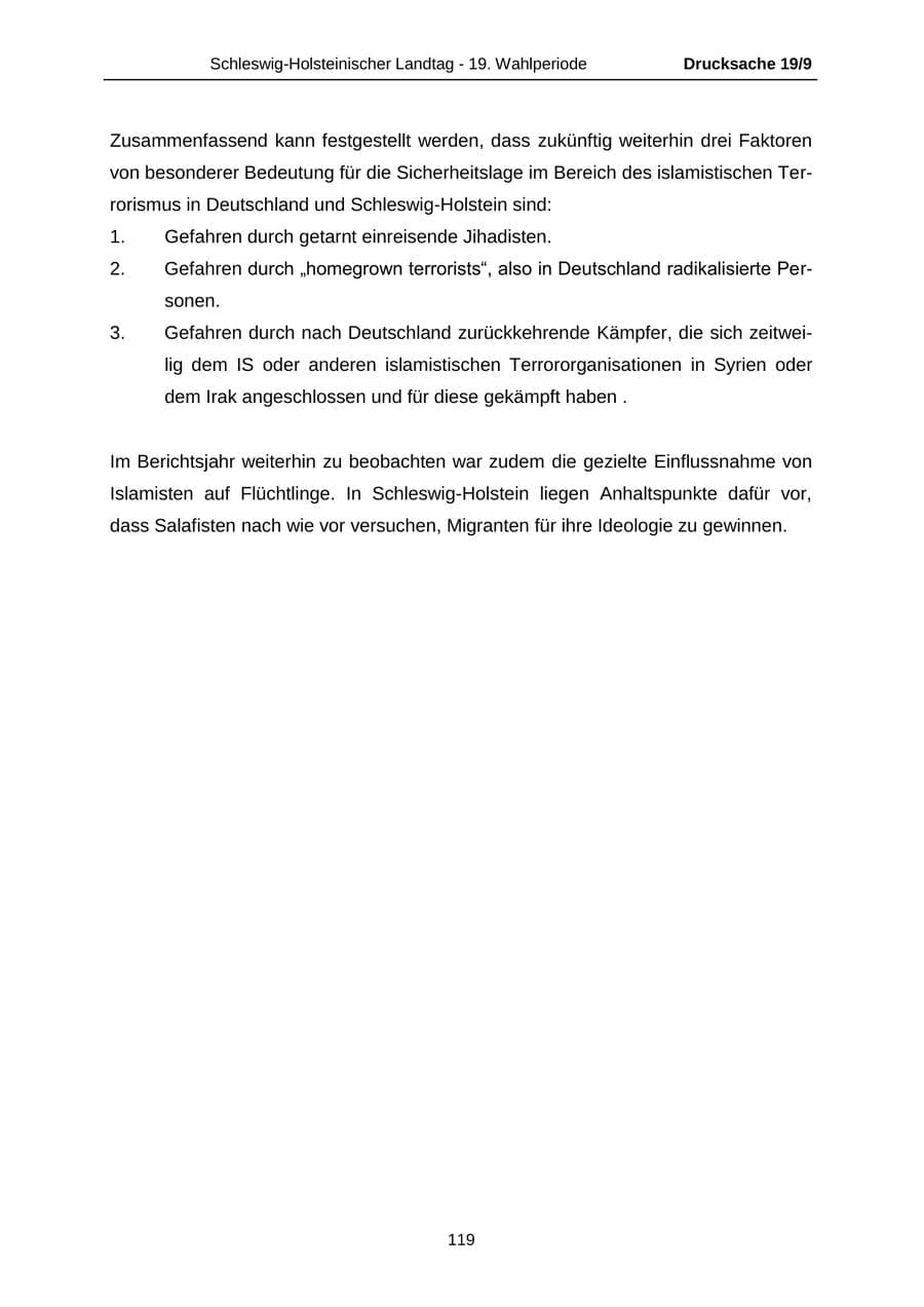 Seite 119 des Verfassungsschutzbericht 2016 Schleswig-Holstein