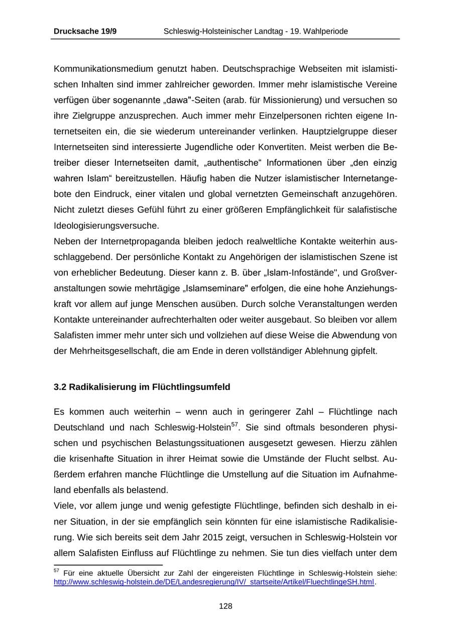 Seite 128 des Verfassungsschutzbericht 2016 Schleswig-Holstein
