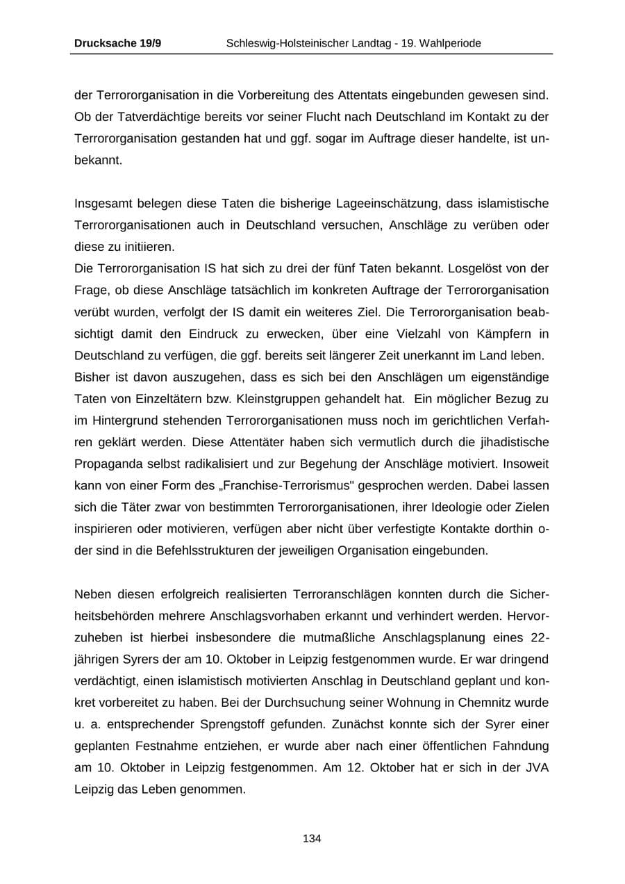Seite 134 des Verfassungsschutzbericht 2016 Schleswig-Holstein