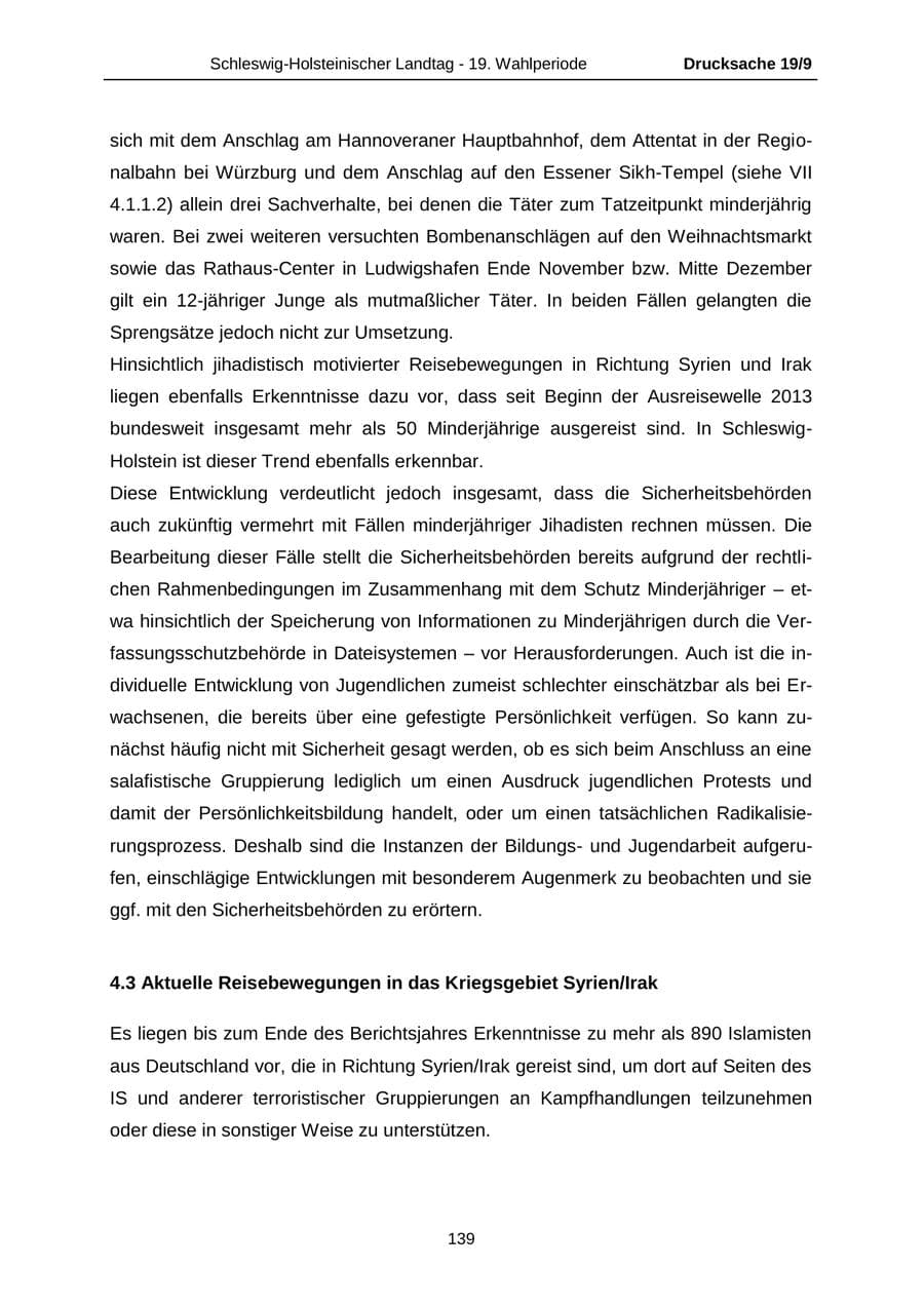 Seite 139 des Verfassungsschutzbericht 2016 Schleswig-Holstein