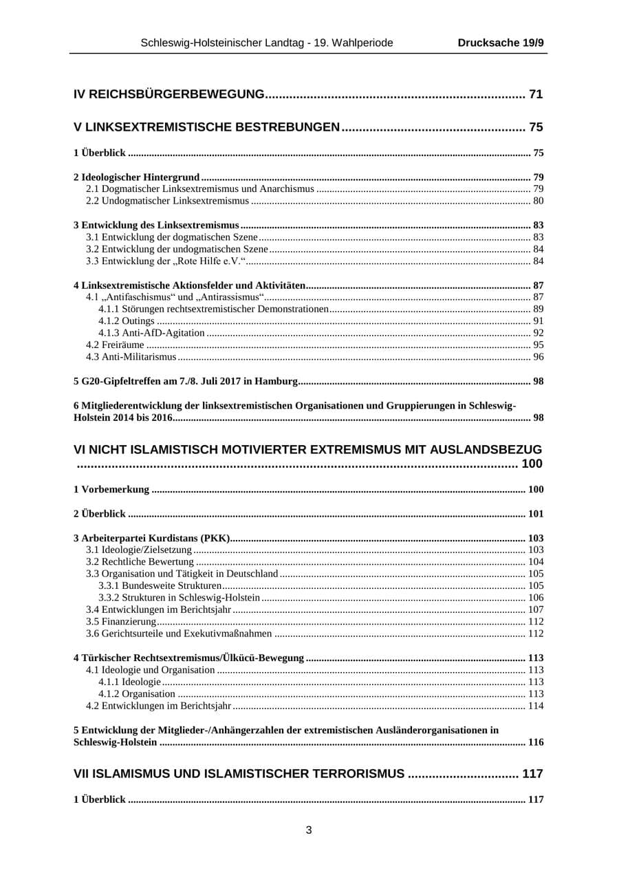 Seite 3 des Verfassungsschutzbericht 2016 Schleswig-Holstein