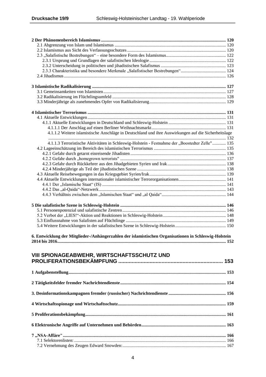 Seite 4 des Verfassungsschutzbericht 2016 Schleswig-Holstein