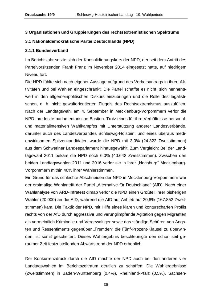 Seite 36 des Verfassungsschutzbericht 2016 Schleswig-Holstein