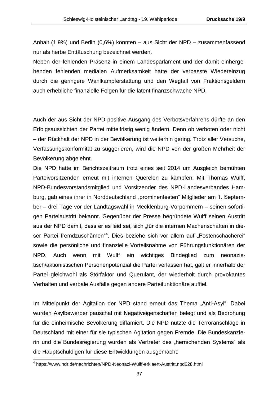 Seite 37 des Verfassungsschutzbericht 2016 Schleswig-Holstein