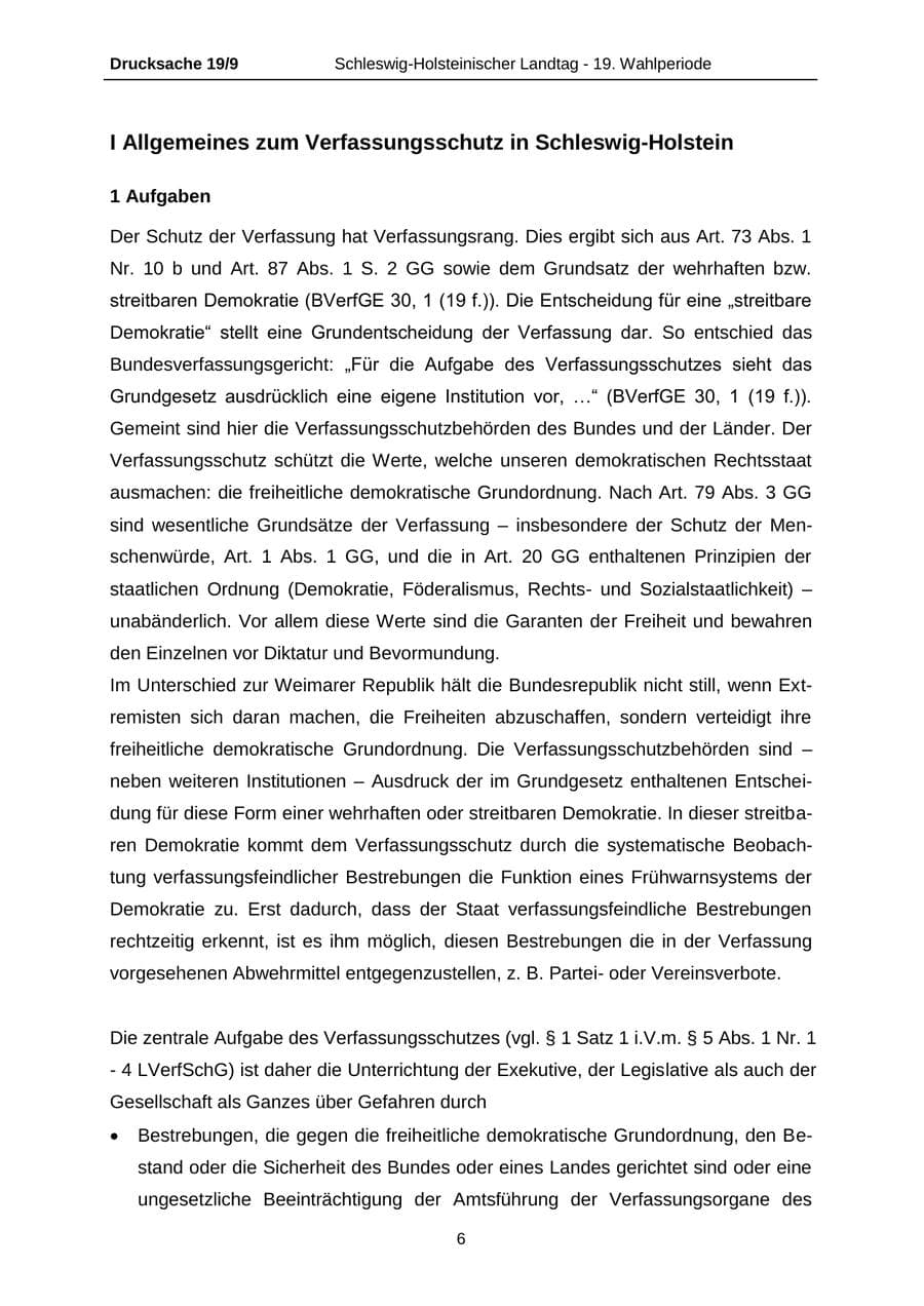 Seite 6 des Verfassungsschutzbericht 2016 Schleswig-Holstein