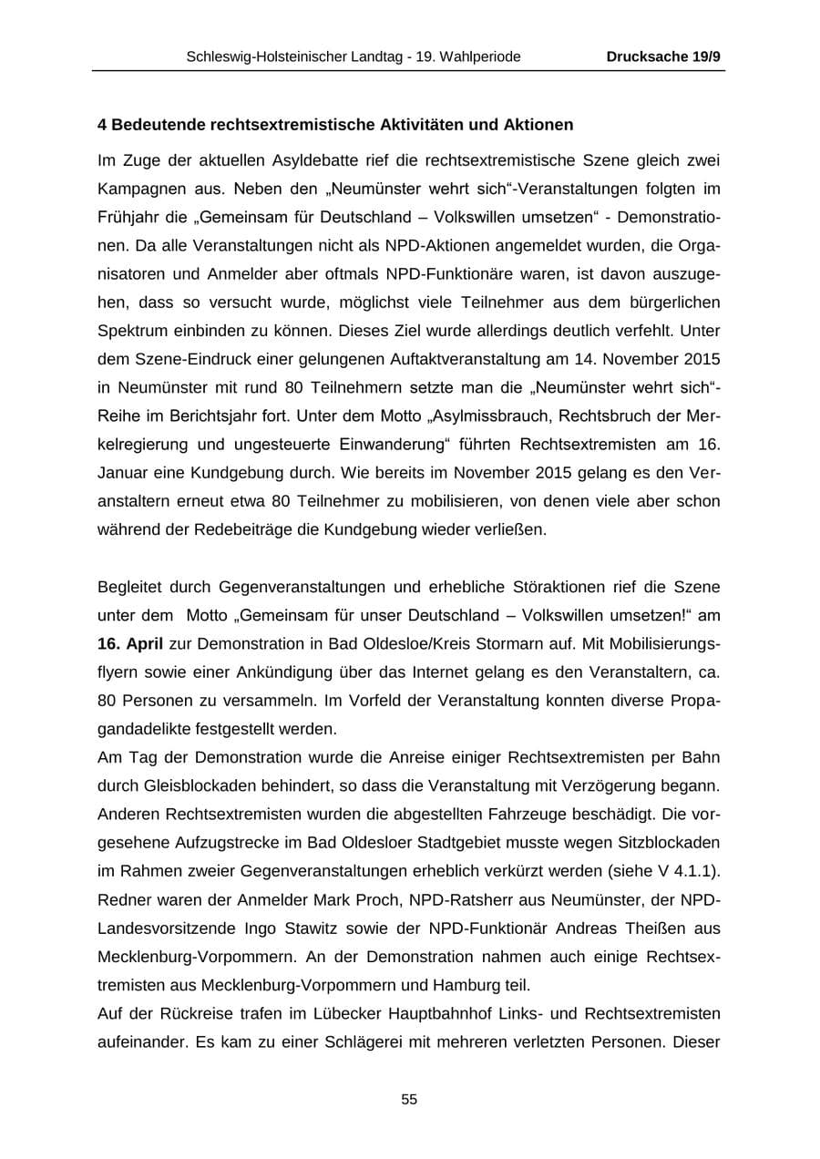 Seite 55 des Verfassungsschutzbericht 2016 Schleswig-Holstein