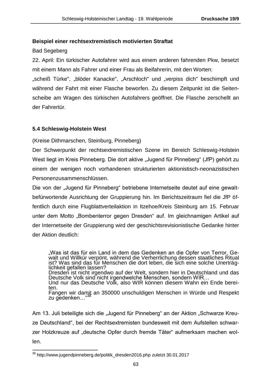 Seite 63 des Verfassungsschutzbericht 2016 Schleswig-Holstein