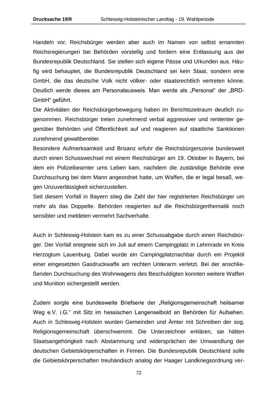 Seite 72 des Verfassungsschutzbericht 2016 Schleswig-Holstein