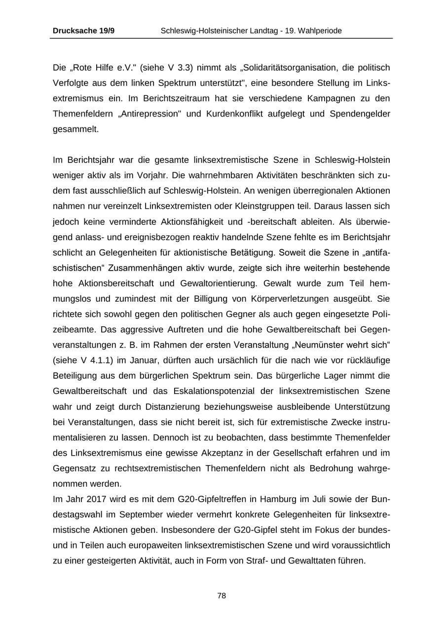 Seite 78 des Verfassungsschutzbericht 2016 Schleswig-Holstein