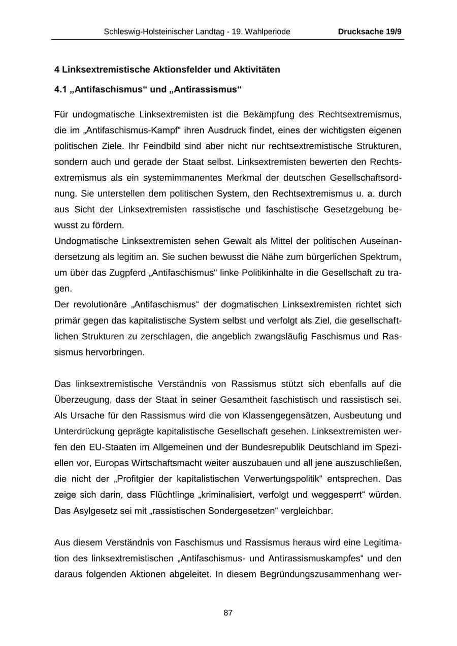 Seite 87 des Verfassungsschutzbericht 2016 Schleswig-Holstein