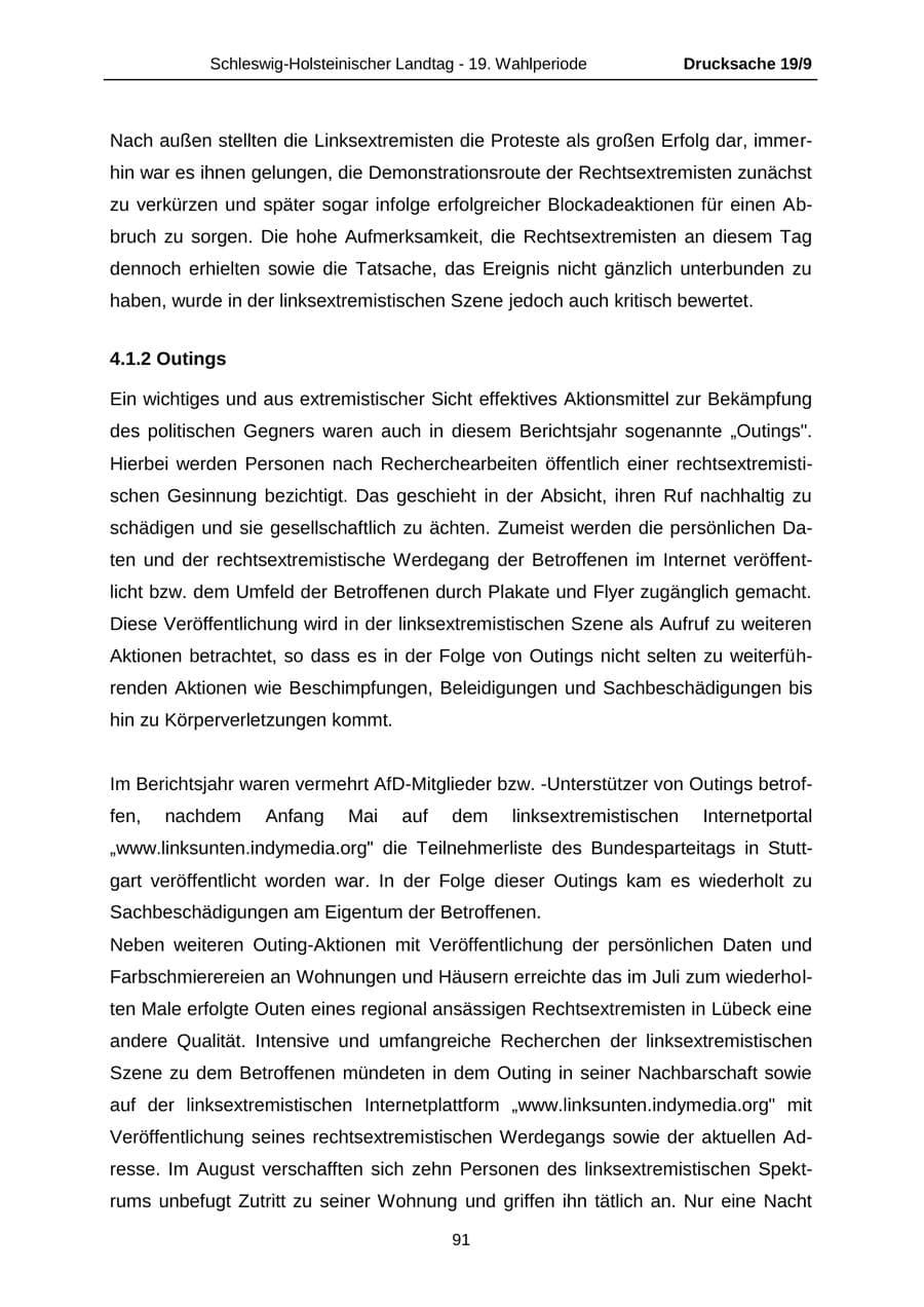 Seite 91 des Verfassungsschutzbericht 2016 Schleswig-Holstein