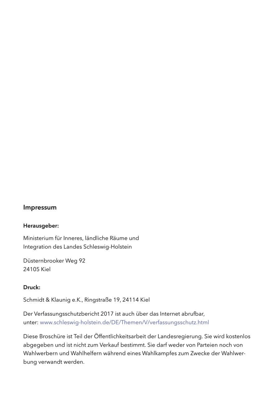 Seite 2 des Verfassungsschutzbericht 2017 Schleswig-Holstein