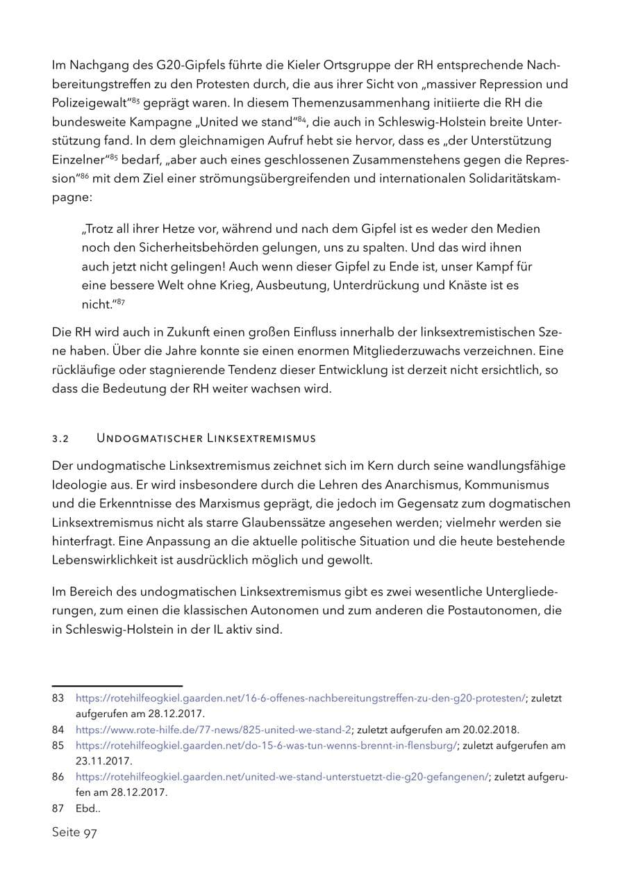 Seite 110 des Verfassungsschutzbericht 2017 Schleswig-Holstein
