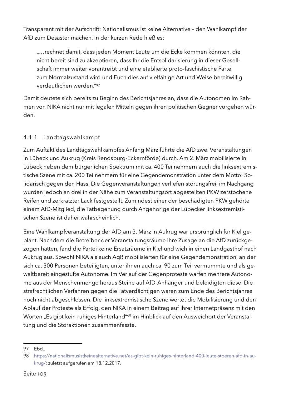 Seite 116 des Verfassungsschutzbericht 2017 Schleswig-Holstein