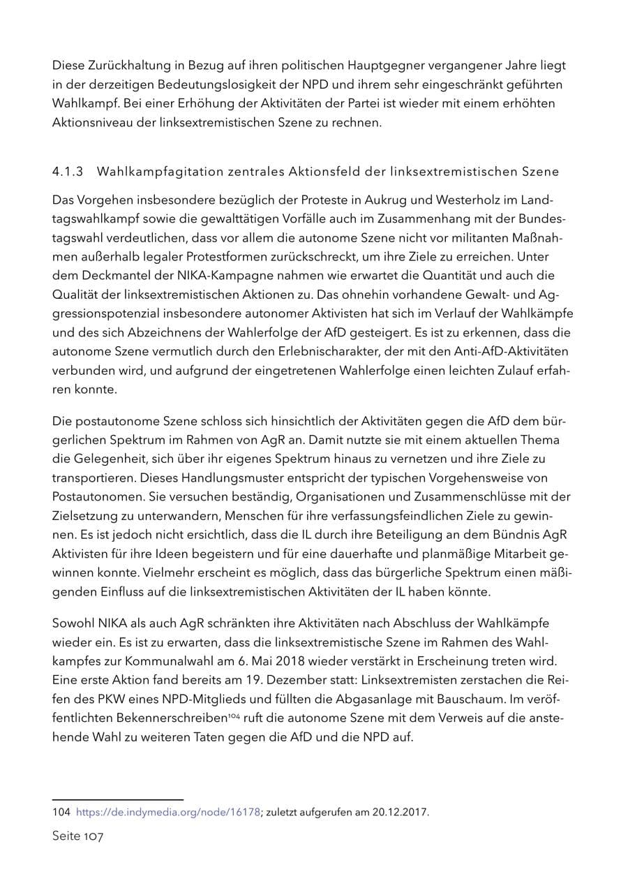 Seite 120 des Verfassungsschutzbericht 2017 Schleswig-Holstein