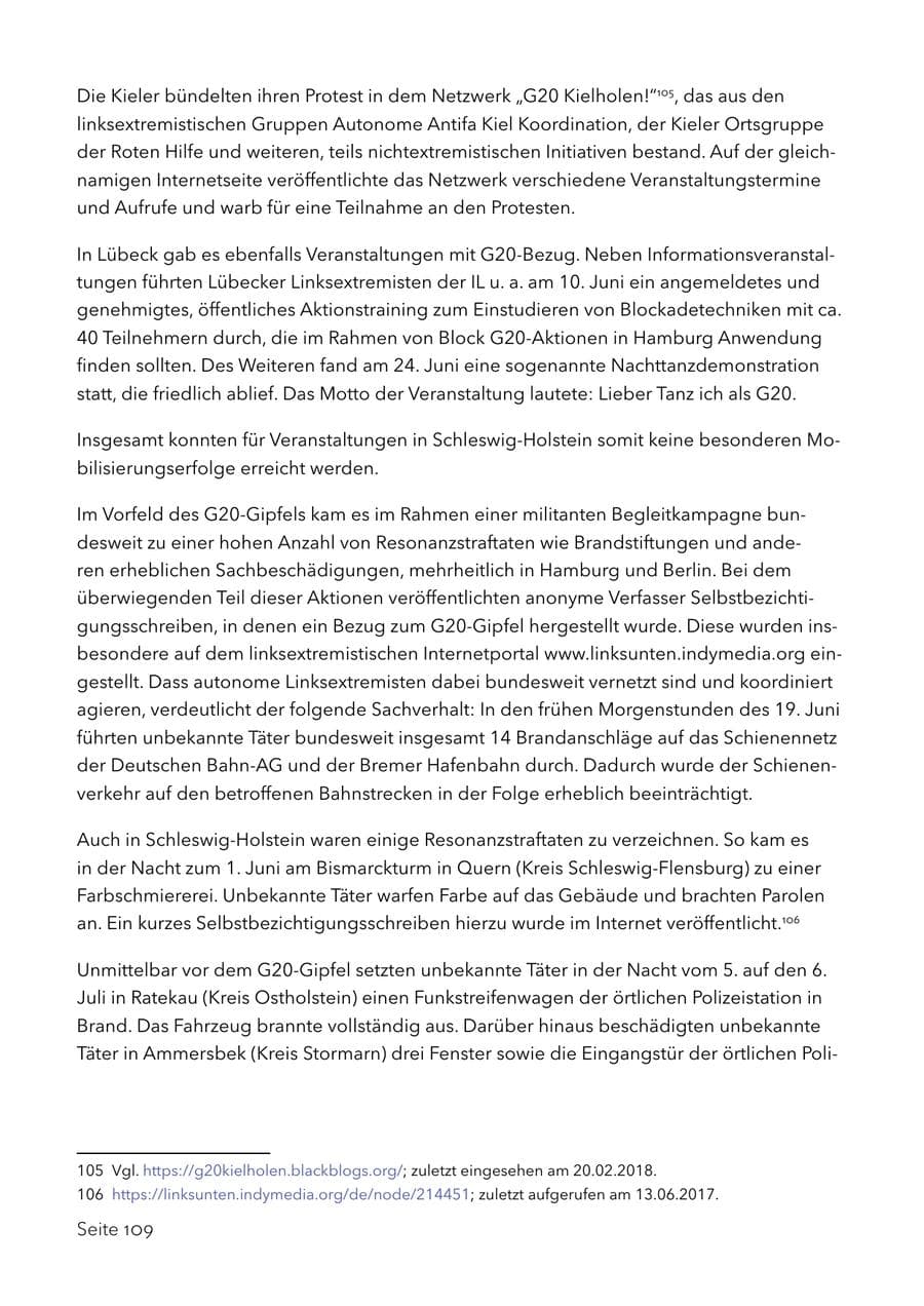 Seite 122 des Verfassungsschutzbericht 2017 Schleswig-Holstein