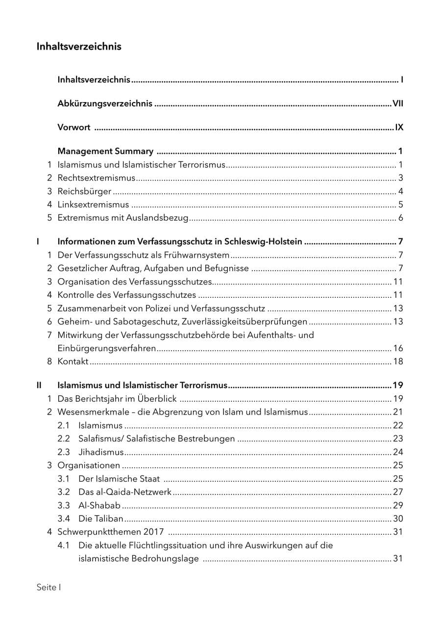 Seite 4 des Verfassungsschutzbericht 2017 Schleswig-Holstein