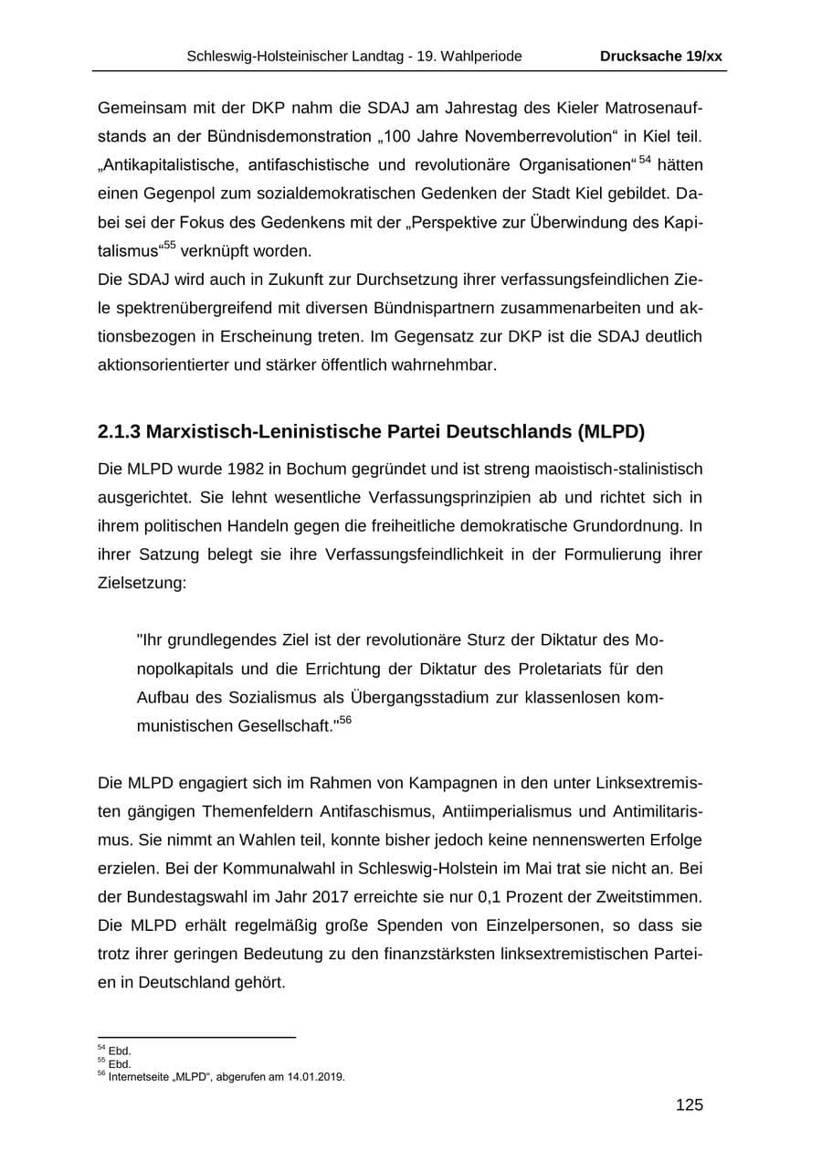 Seite 137 des Verfassungsschutzbericht 2018 Schleswig-Holstein