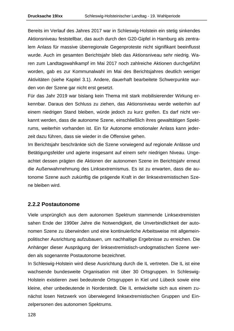 Seite 140 des Verfassungsschutzbericht 2018 Schleswig-Holstein