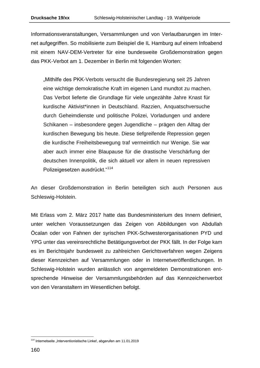 Seite 172 des Verfassungsschutzbericht 2018 Schleswig-Holstein