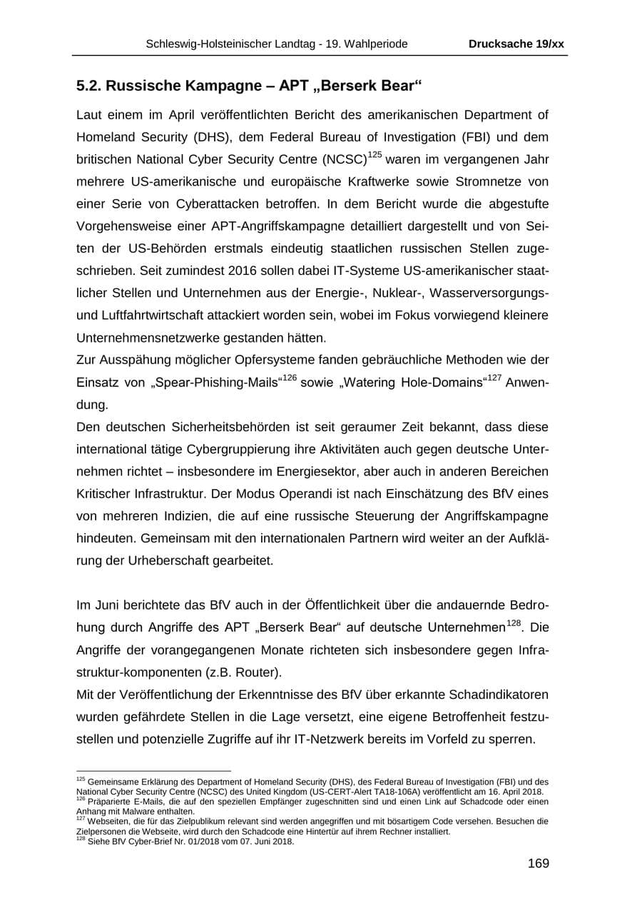 Seite 181 des Verfassungsschutzbericht 2018 Schleswig-Holstein