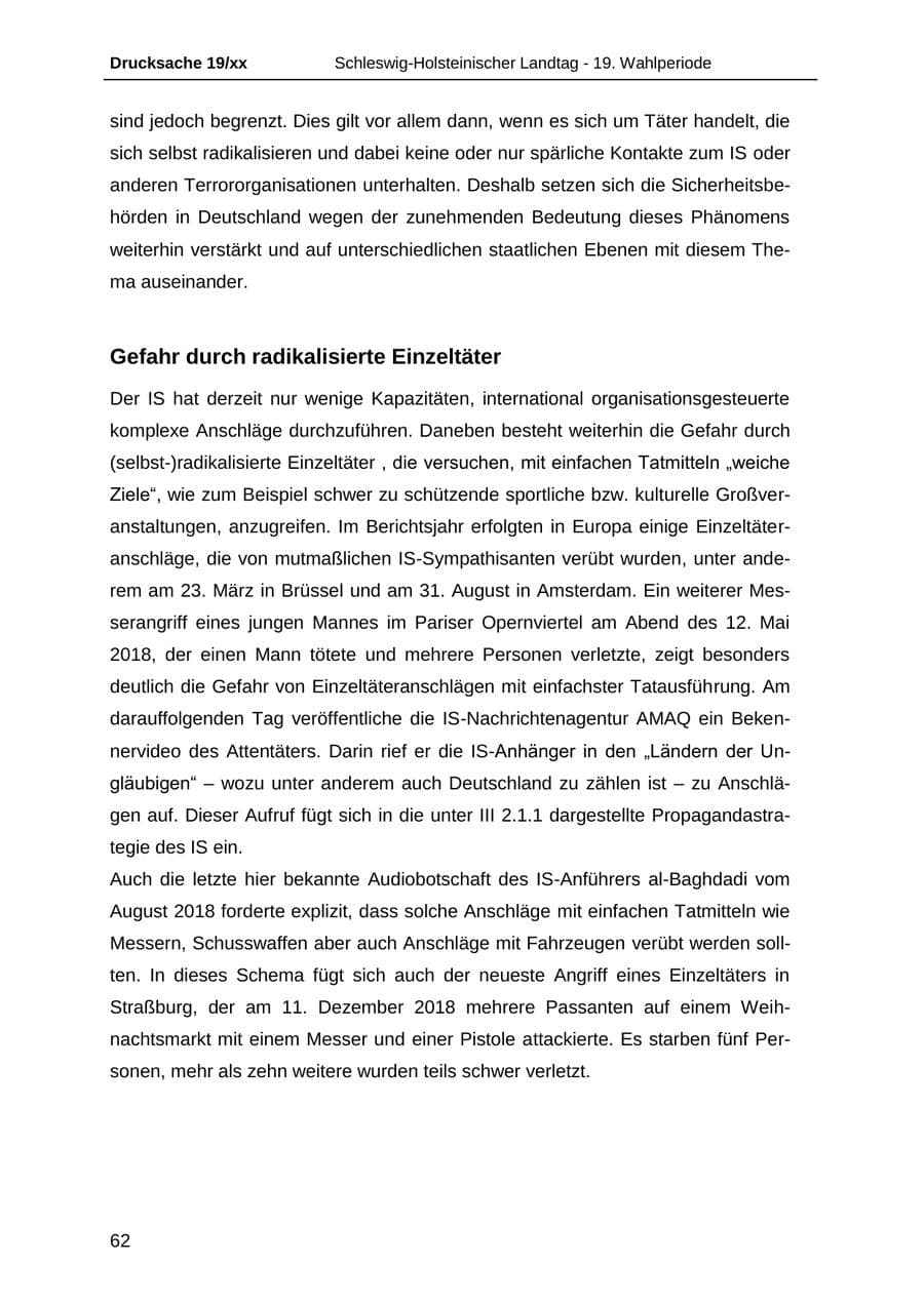 Seite 74 des Verfassungsschutzbericht 2018 Schleswig-Holstein