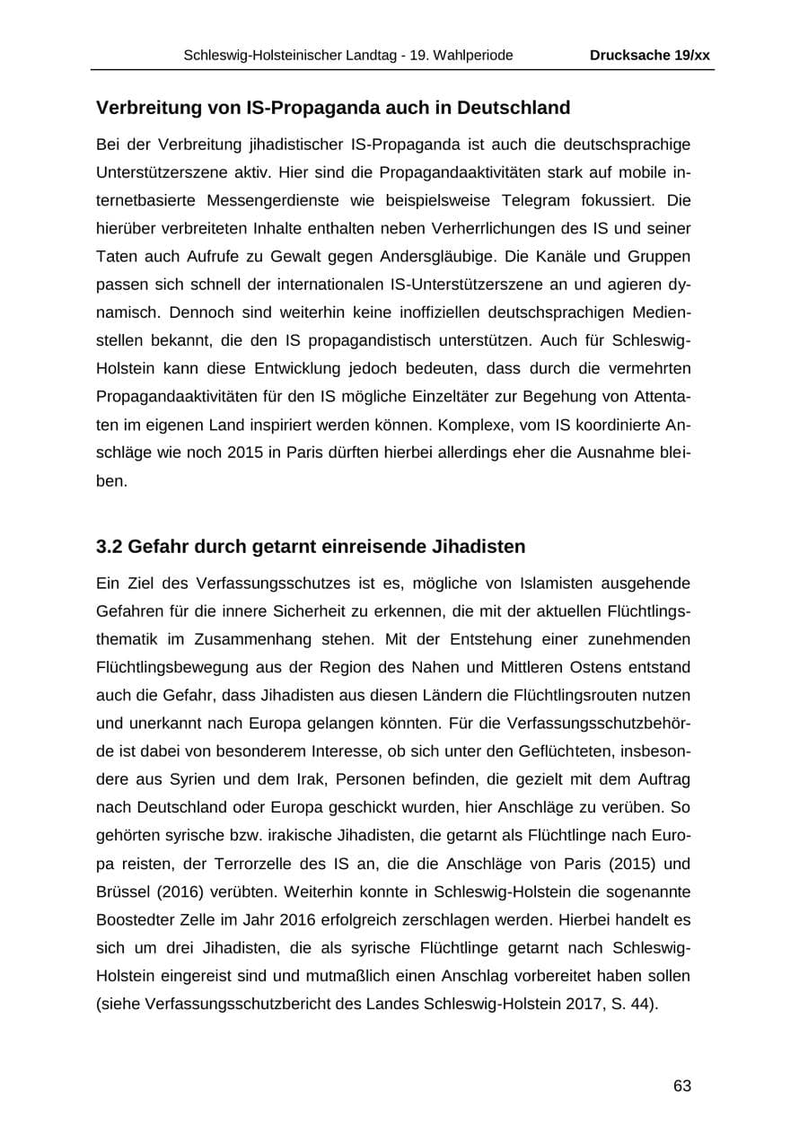 Seite 75 des Verfassungsschutzbericht 2018 Schleswig-Holstein