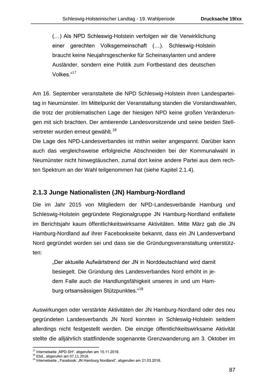 Seite 99 des Verfassungsschutzbericht 2018 Schleswig-Holstein