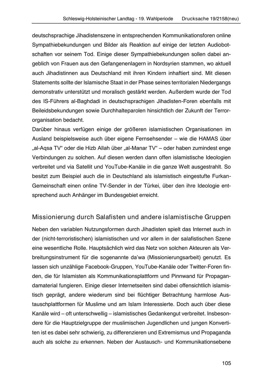 Seite 119 des Verfassungsschutzbericht 2019 Schleswig-Holstein