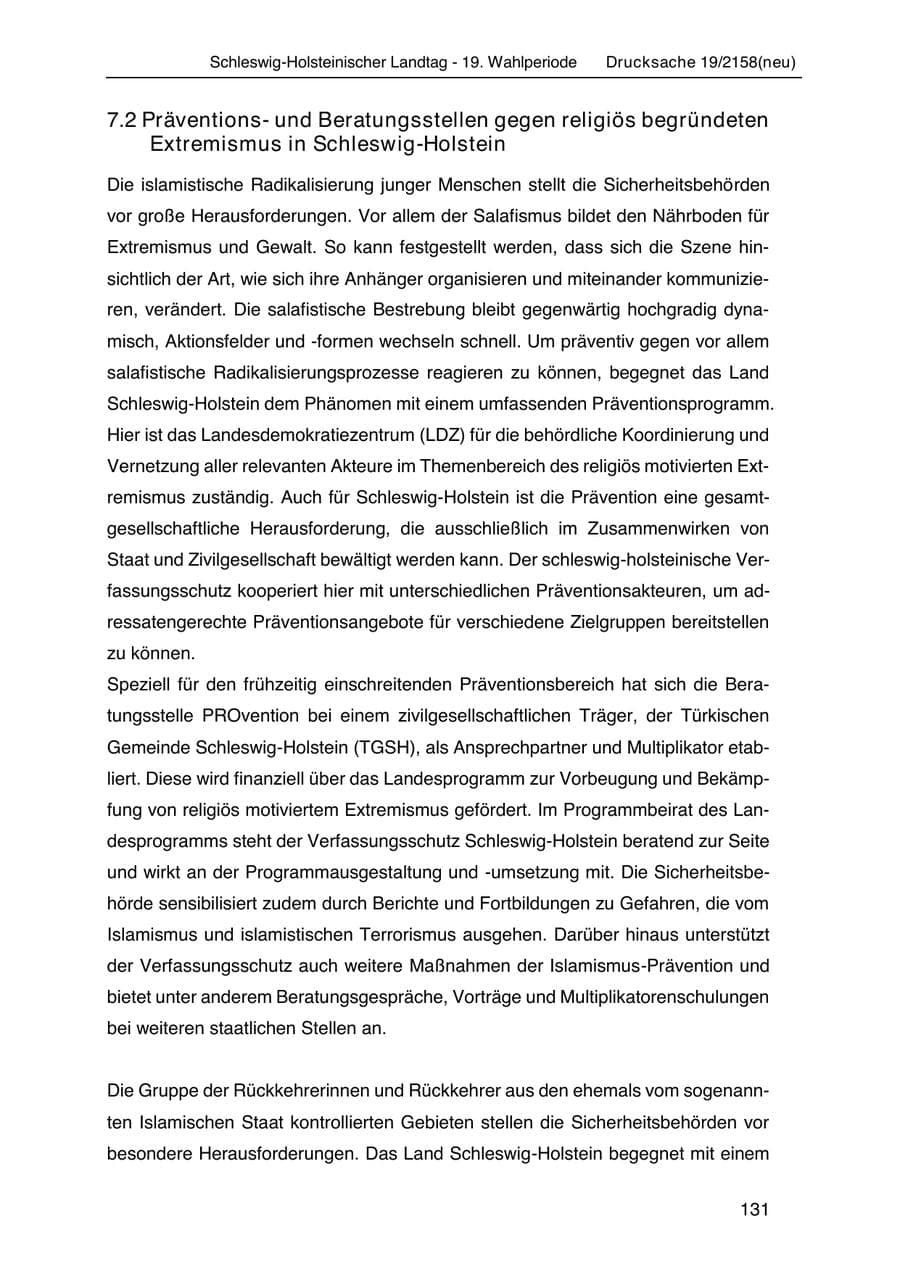 Seite 145 des Verfassungsschutzbericht 2019 Schleswig-Holstein