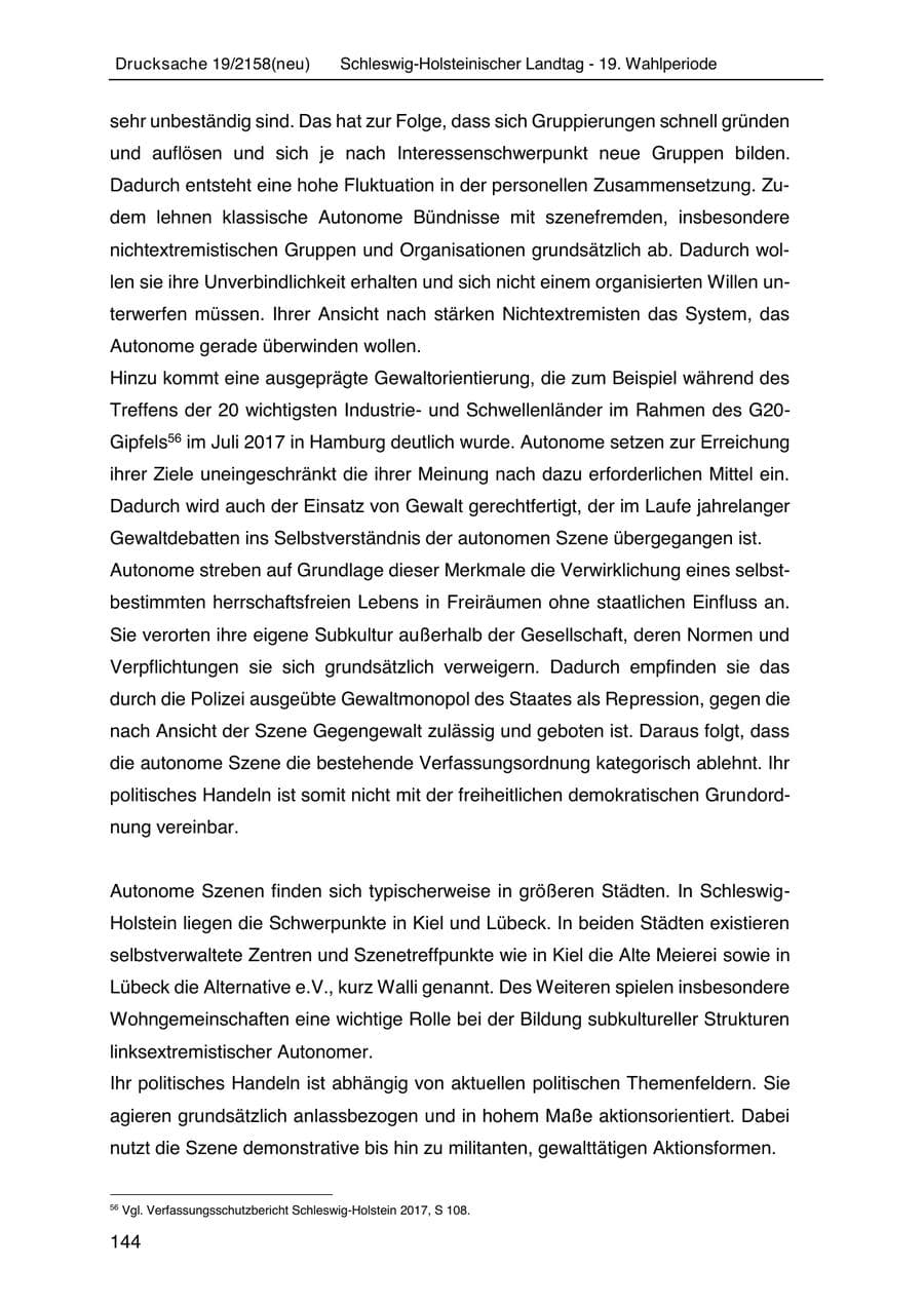Seite 158 des Verfassungsschutzbericht 2019 Schleswig-Holstein
