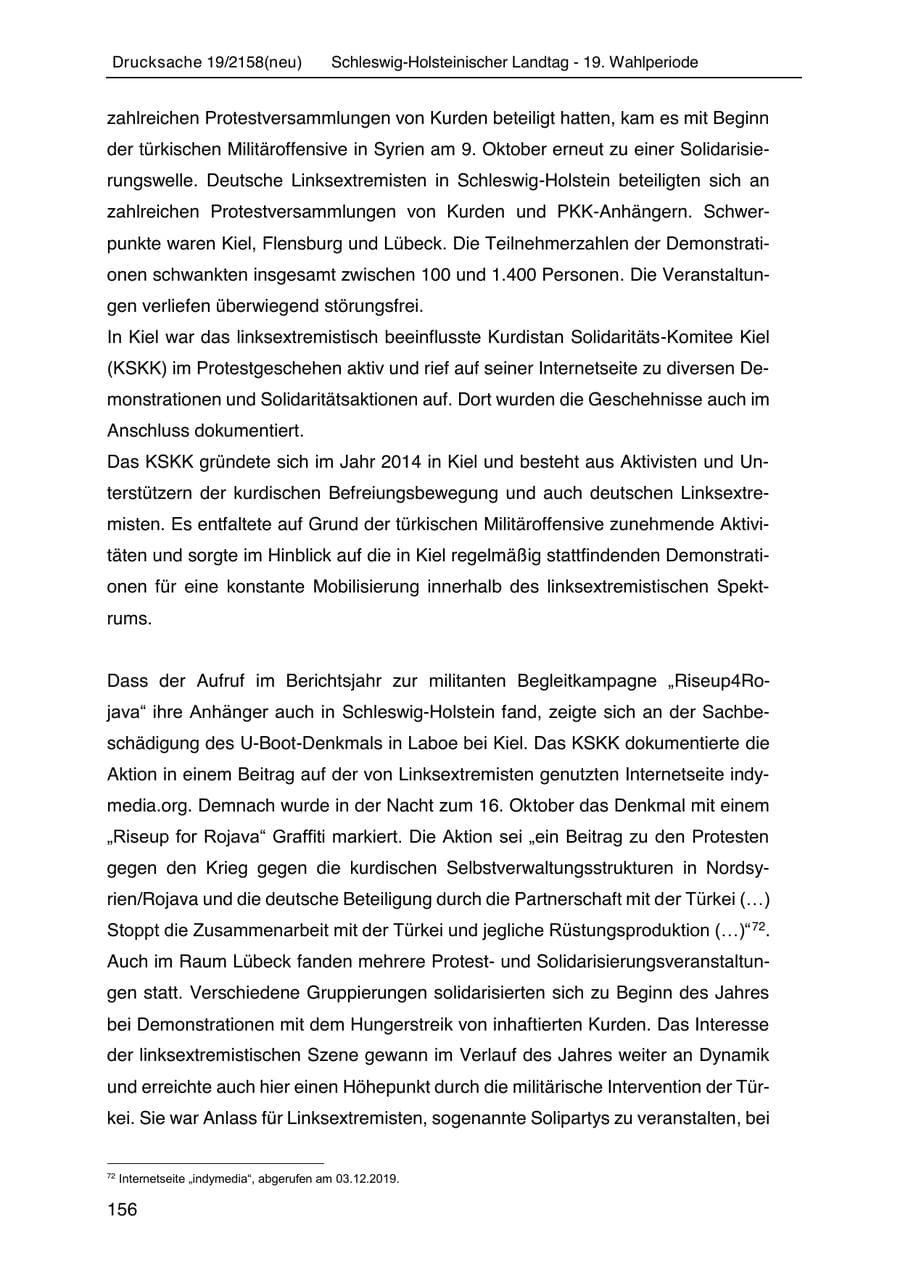 Seite 170 des Verfassungsschutzbericht 2019 Schleswig-Holstein