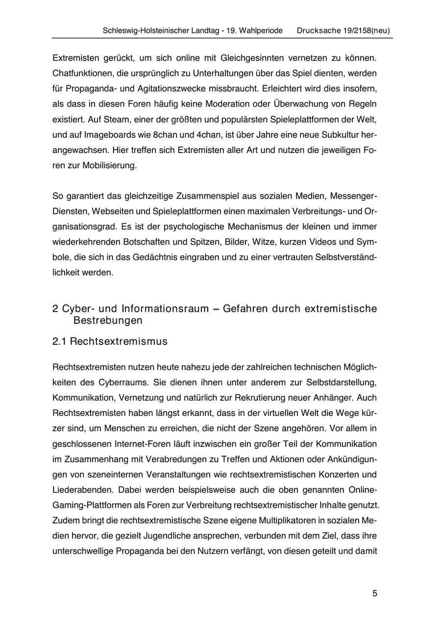 Seite 19 des Verfassungsschutzbericht 2019 Schleswig-Holstein
