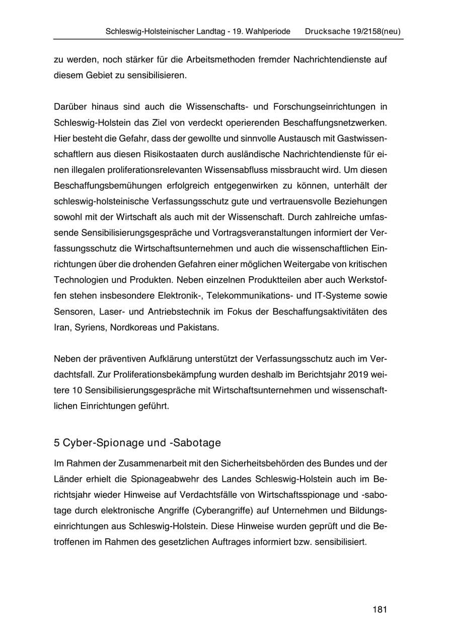 Seite 195 des Verfassungsschutzbericht 2019 Schleswig-Holstein
