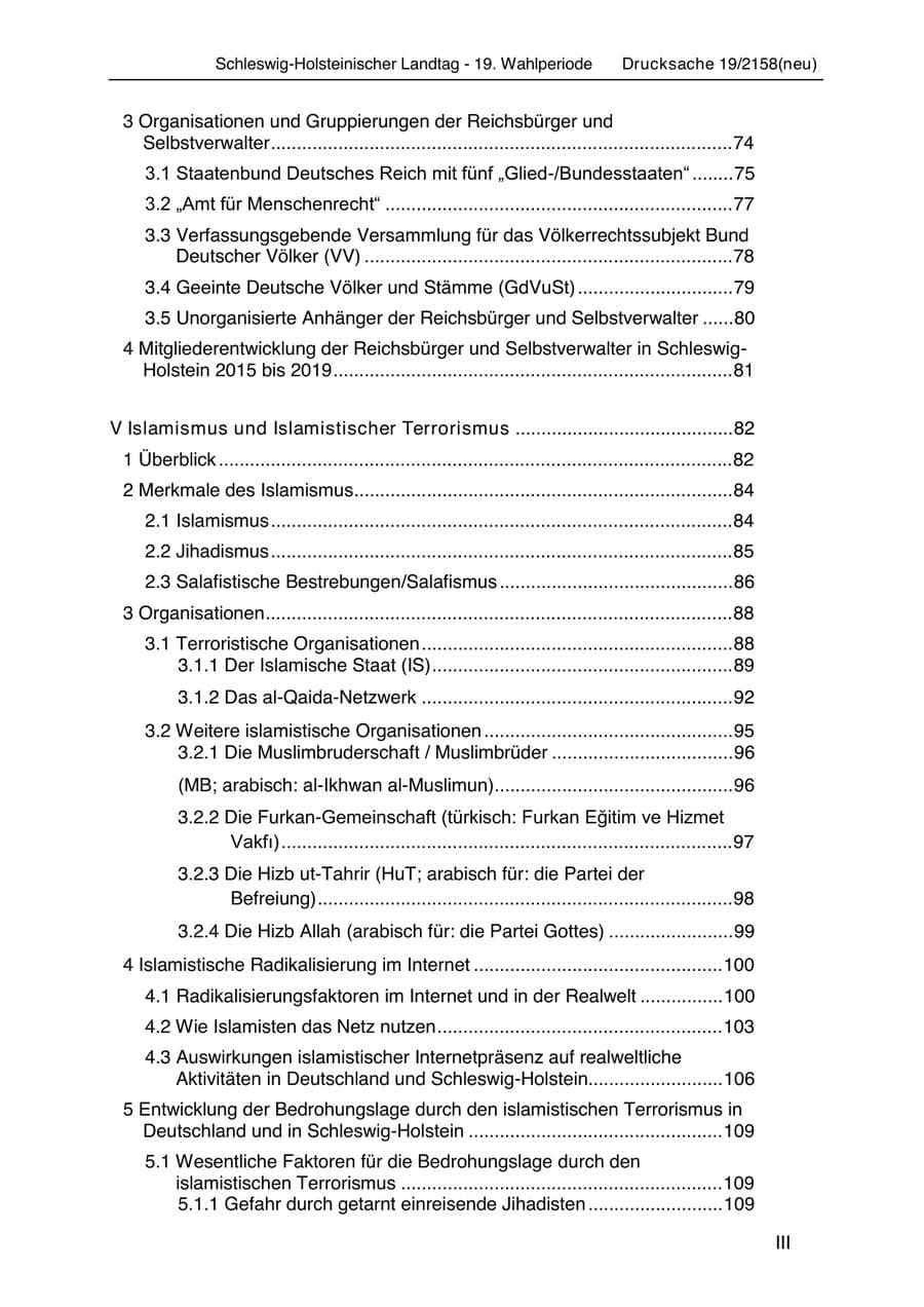 Seite 5 des Verfassungsschutzbericht 2019 Schleswig-Holstein