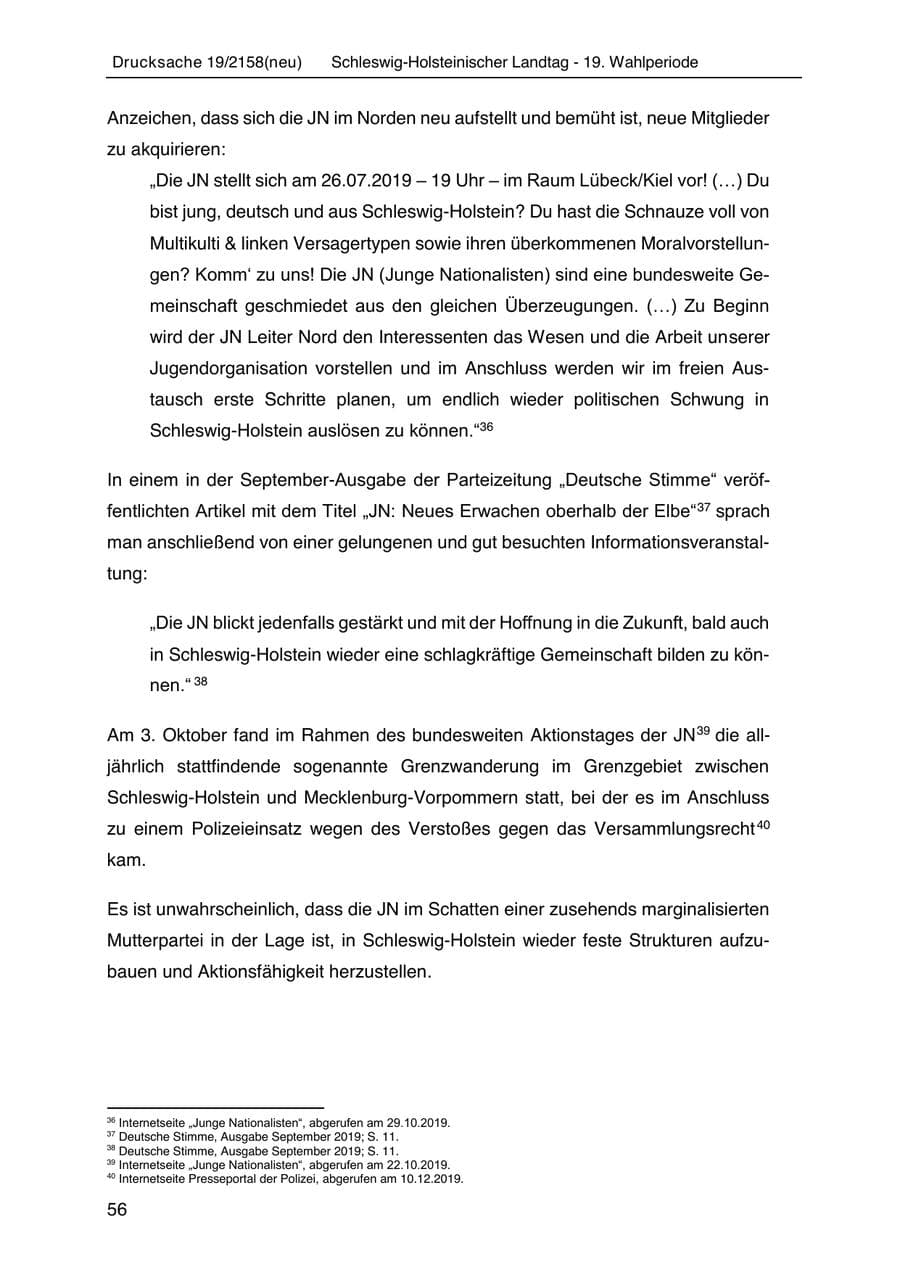 Seite 70 des Verfassungsschutzbericht 2019 Schleswig-Holstein