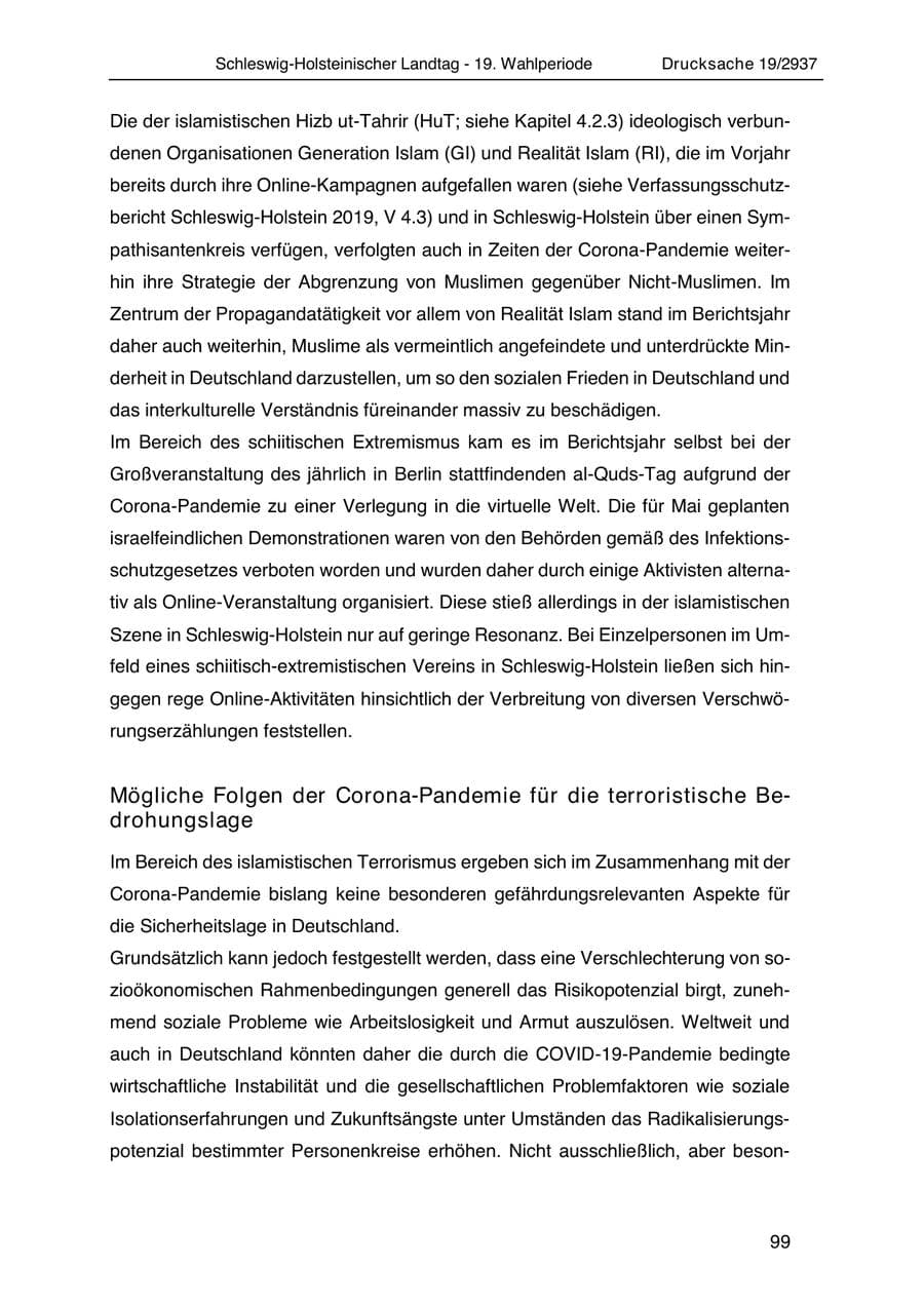 Seite 111 des Verfassungsschutzbericht 2020 Schleswig-Holstein