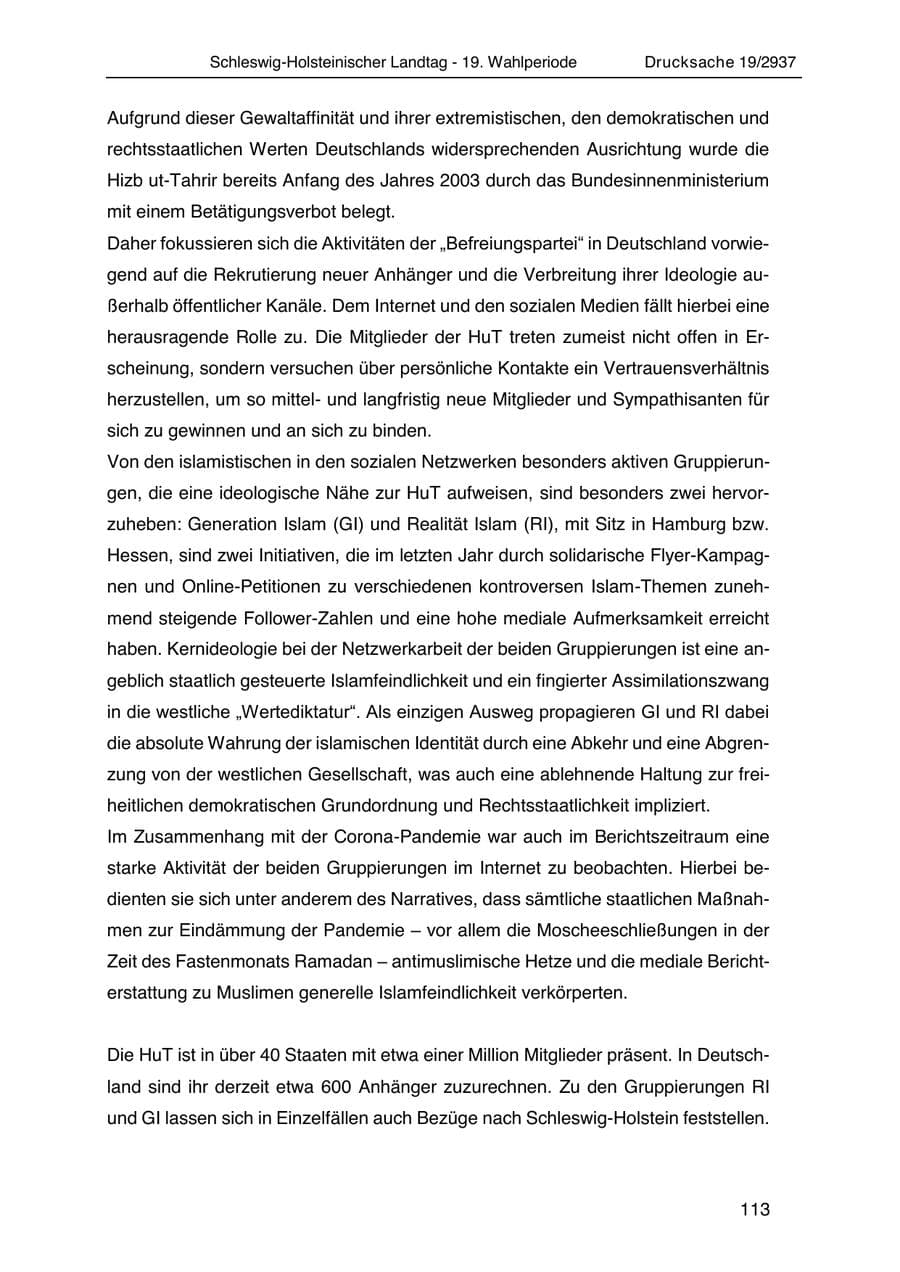 Seite 125 des Verfassungsschutzbericht 2020 Schleswig-Holstein