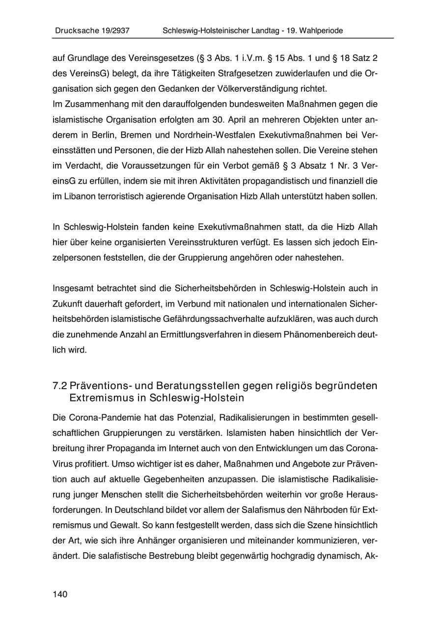 Seite 152 des Verfassungsschutzbericht 2020 Schleswig-Holstein