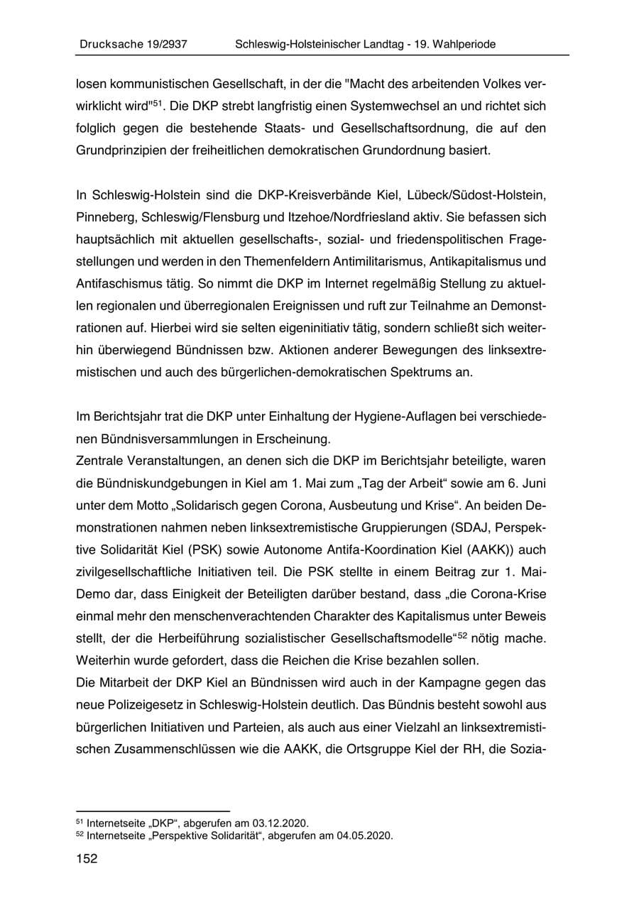 Seite 164 des Verfassungsschutzbericht 2020 Schleswig-Holstein
