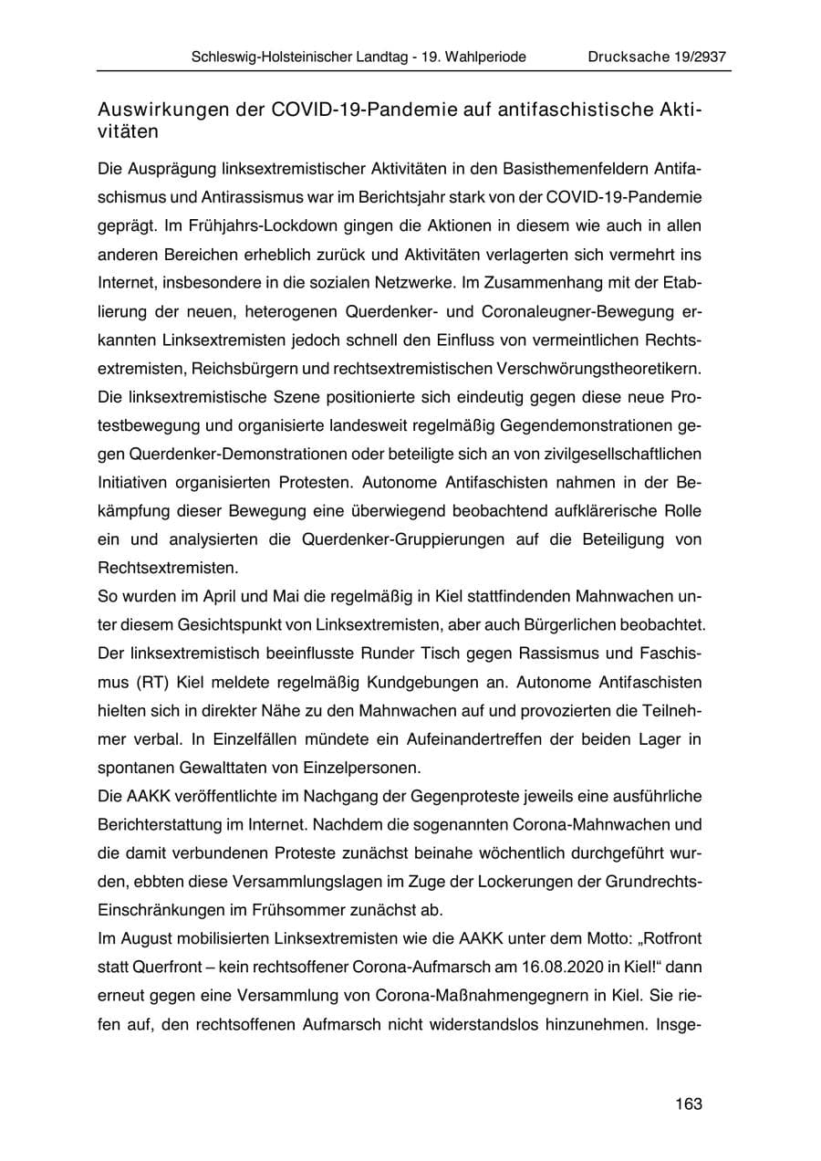 Seite 175 des Verfassungsschutzbericht 2020 Schleswig-Holstein