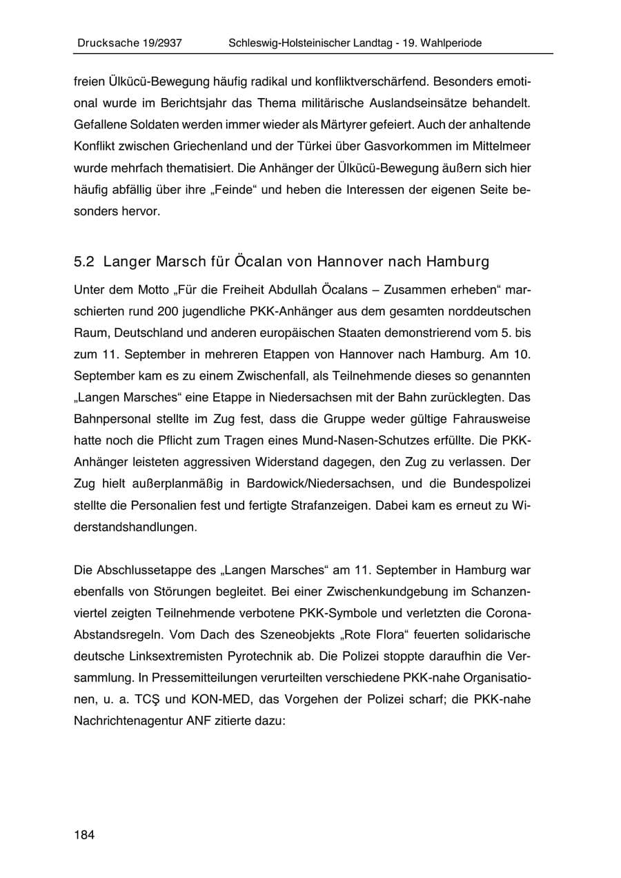 Seite 196 des Verfassungsschutzbericht 2020 Schleswig-Holstein